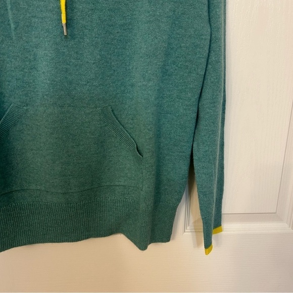 Charter Club 100% Cashmere Color-Block Trimmed Hooded Sweater in Green/Yellow - Picture 2 of 6
